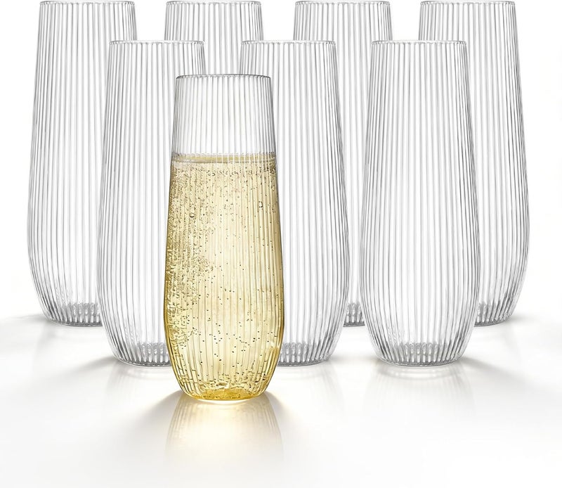 HOMIP 36pcs Clear Plastic Champagne Flutes - 9oz Disposable Champagne Flutes Stemless Toasting Glasses, Ribbed Ripple Design (BPA-Free) for Weddings, Bars & Events - Disposable Party Cups - Image 1
